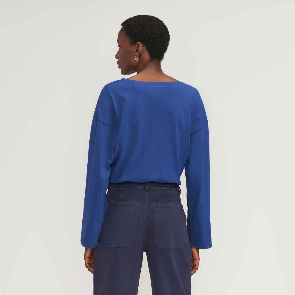 The Premium Weight Oversized Pocket Tee in Mazarine Blue — detail view