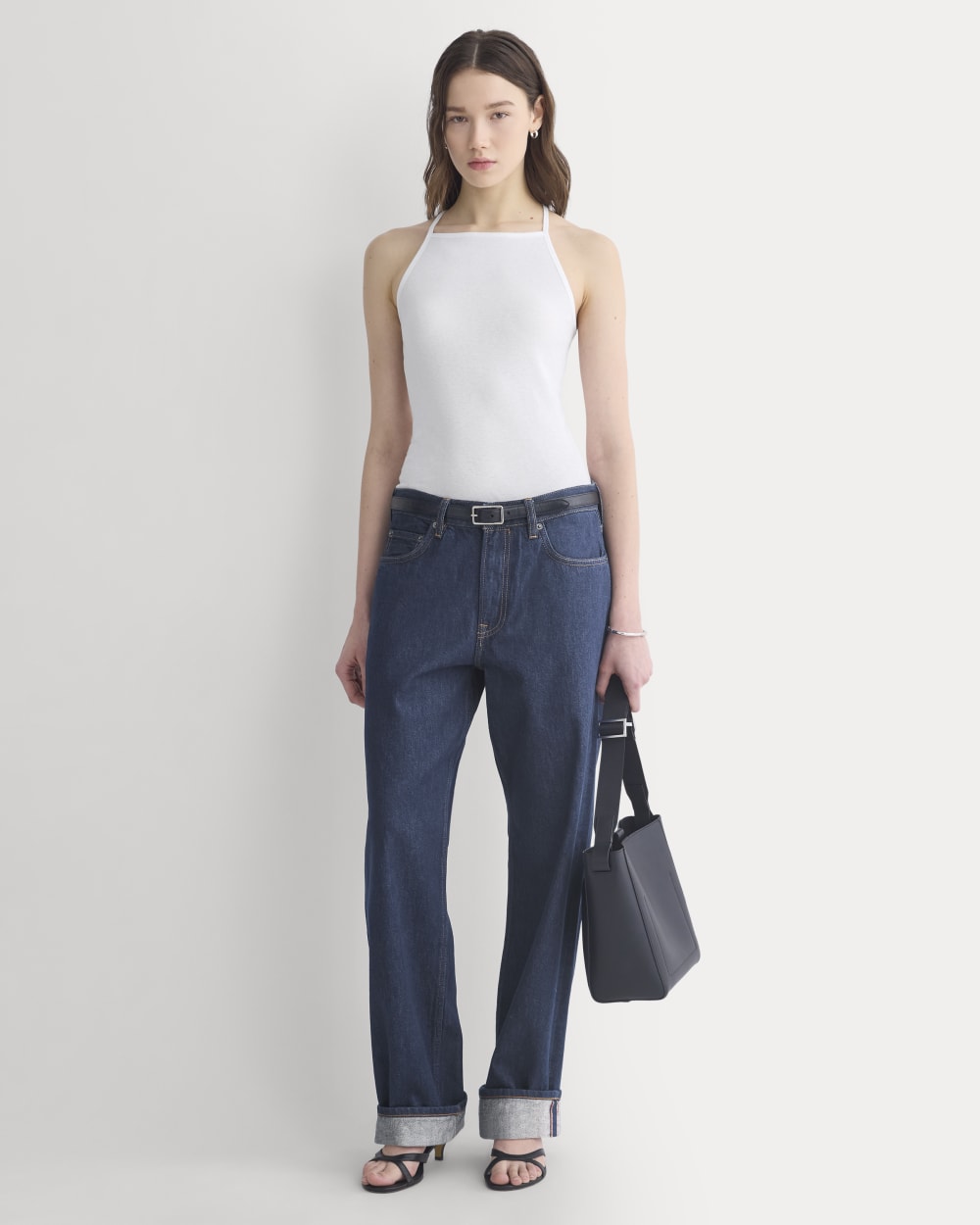Tissue Narrow Racerback Tank in White — detail view