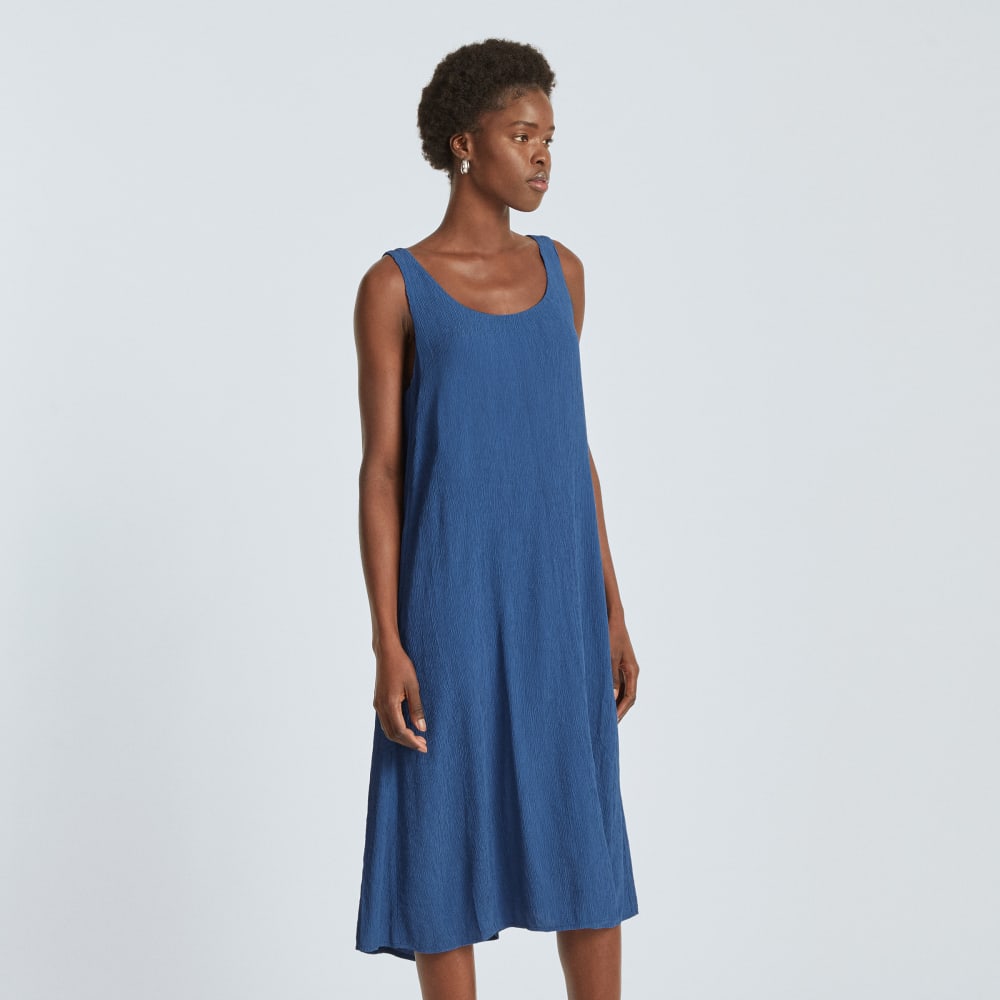The Naia™ Ripple Tank Dress in Deep Blue — detail view