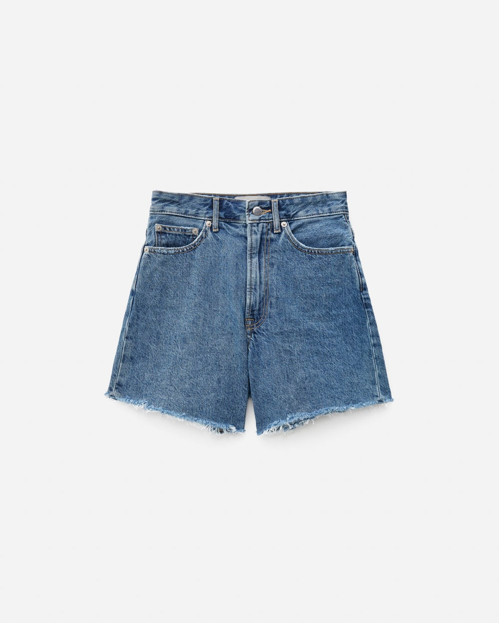 The A-Line Denim Short in Medium Indigo — detail view