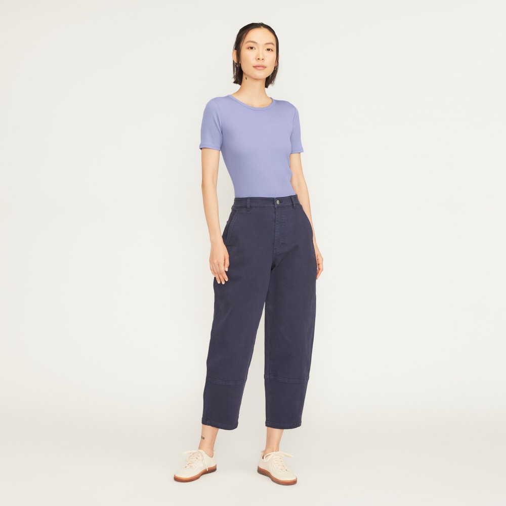 The Pima Micro-Rib Crew Tee in Cornflower Blue — detail view