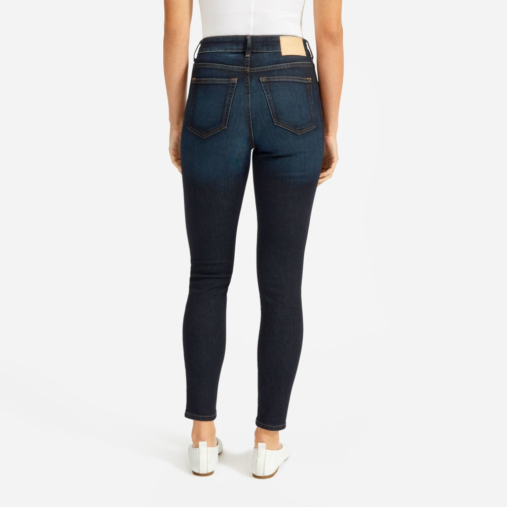 The Curvy Authentic Stretch High-Rise Skinny Jean in Dark Blue Wash — detail view