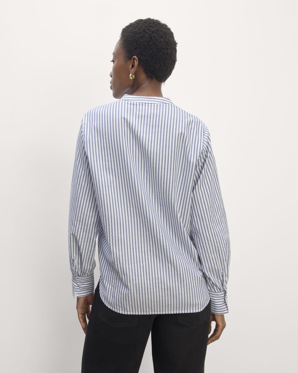 The Henley Shirt in Silky Cotton in White / Bellwether Blue — detail view