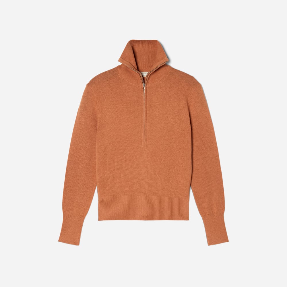 The Luxe Merino Half-Zip Sweater in Tawny Brown — alternate view