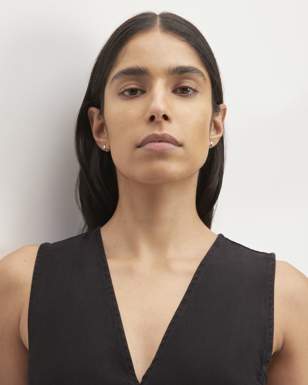 The TENCEL™ V-Neck Dress in Black — detail view