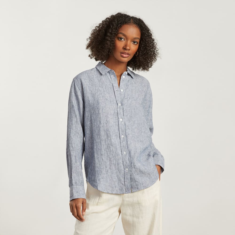 The Must-Have Shirt in Linen in Blue Pinstripe — alternate view
