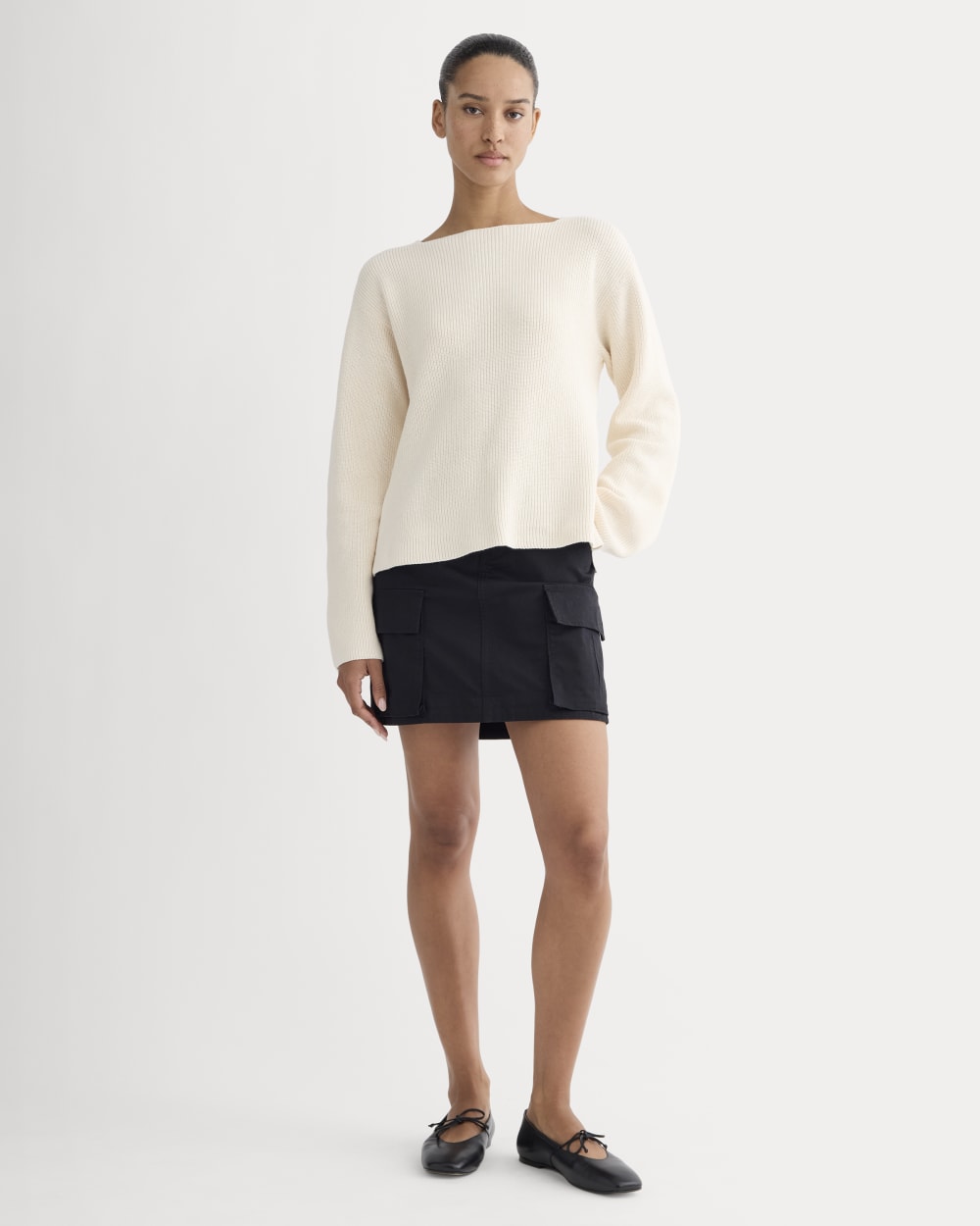 The Boatneck Top in Everyday Cotton in Canvas — detail view