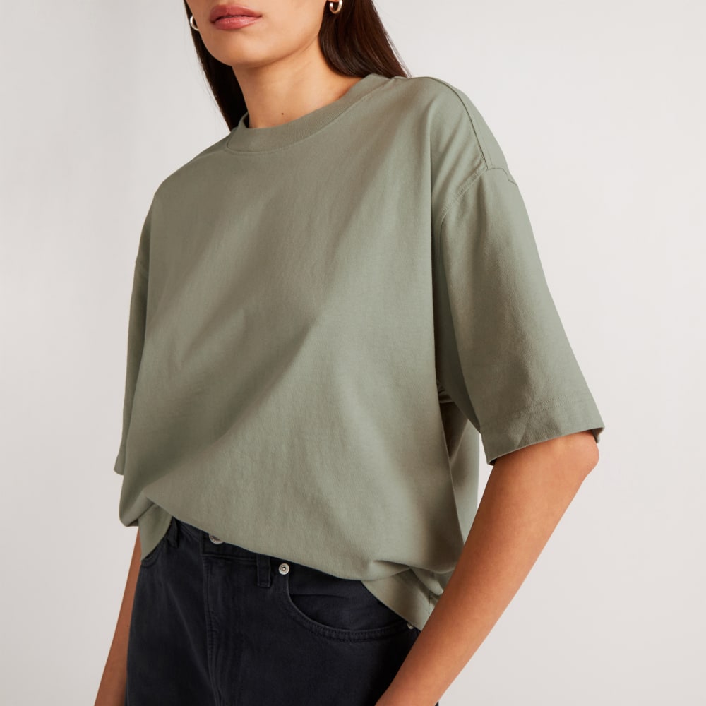 The Premium Weight Relaxed Tee in Seagrass — detail view
