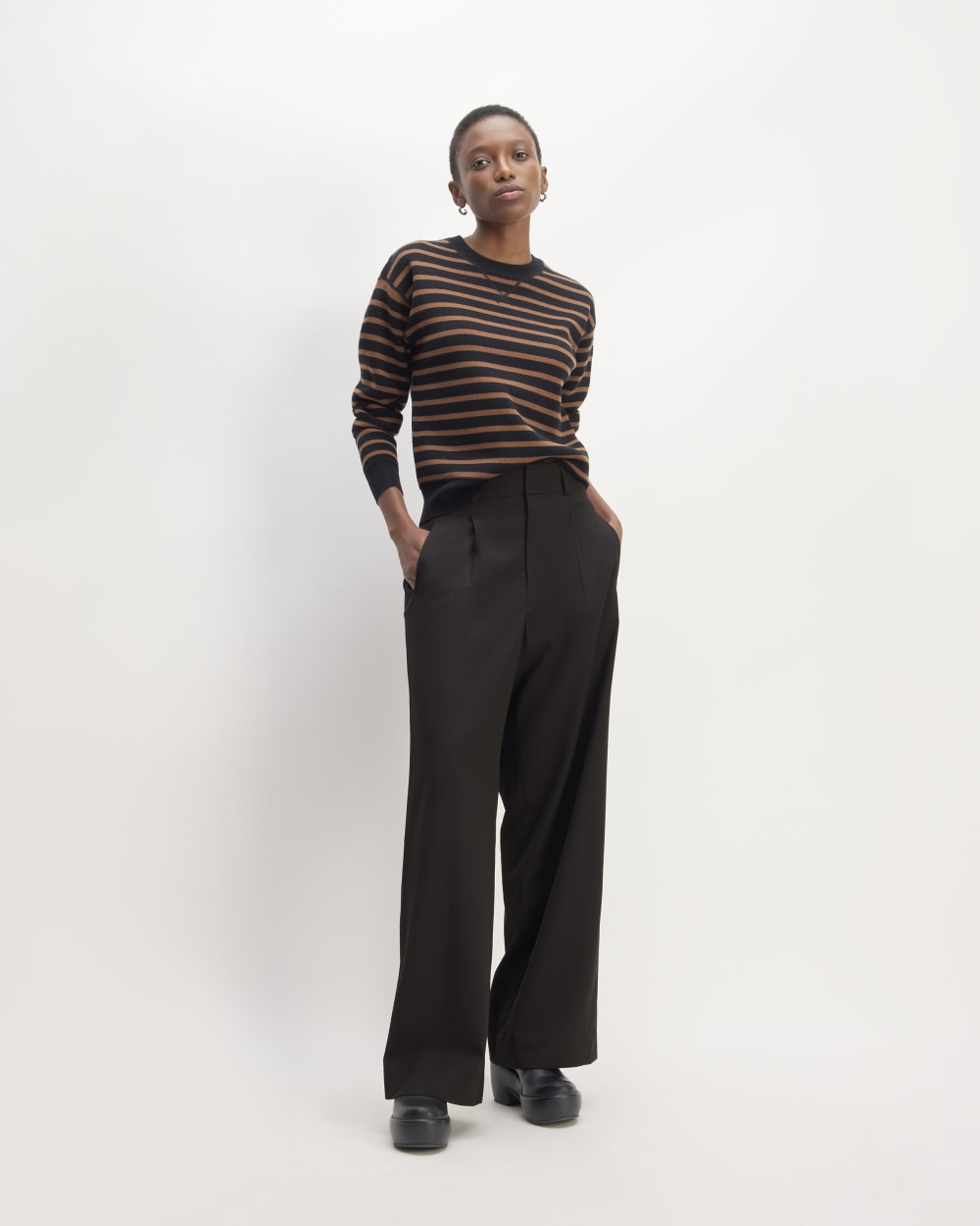 The Italian Wool Way-High® Drape Pant in Black — front view