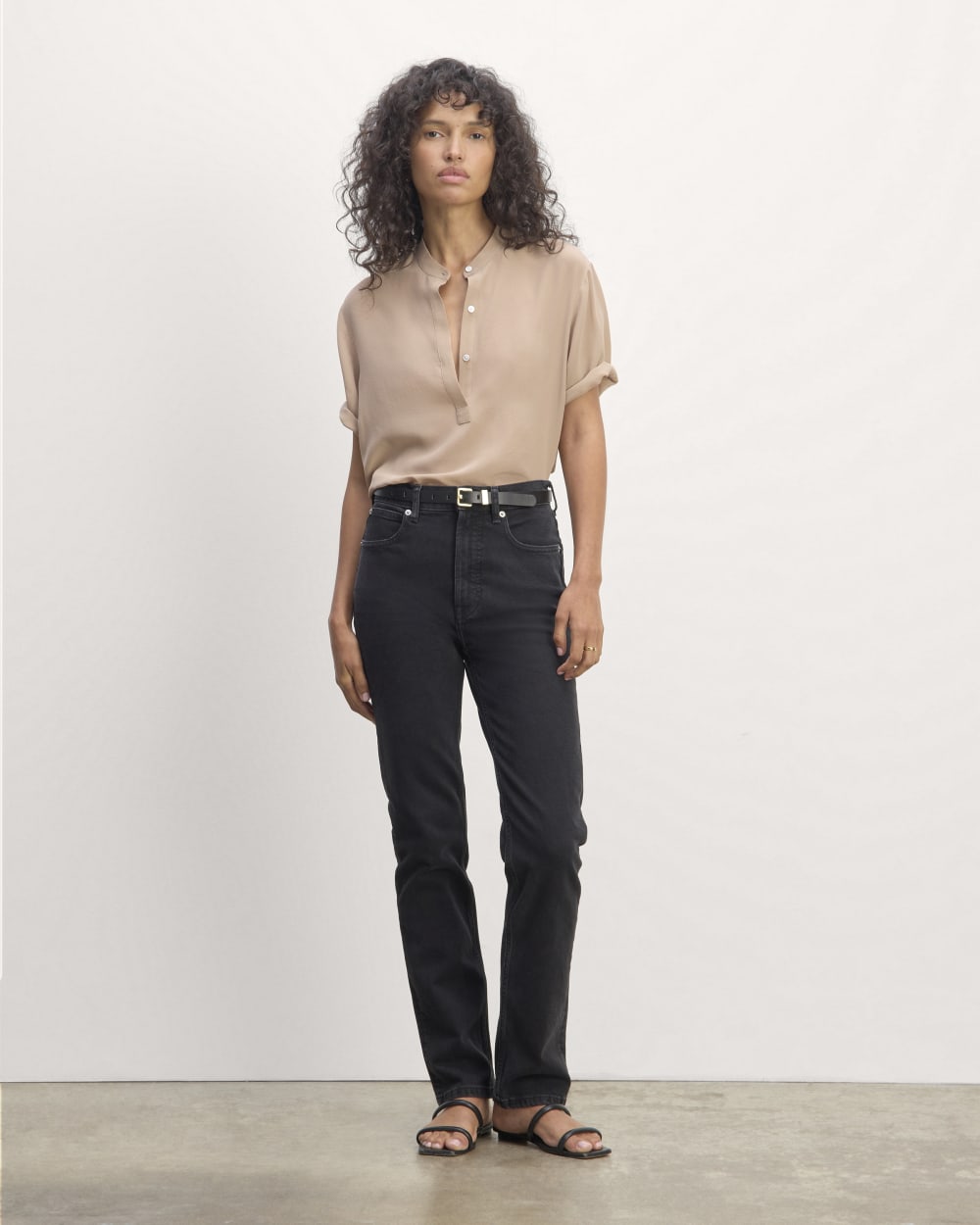 The Popover Top in Washable Silk in Chanterelle — detail view