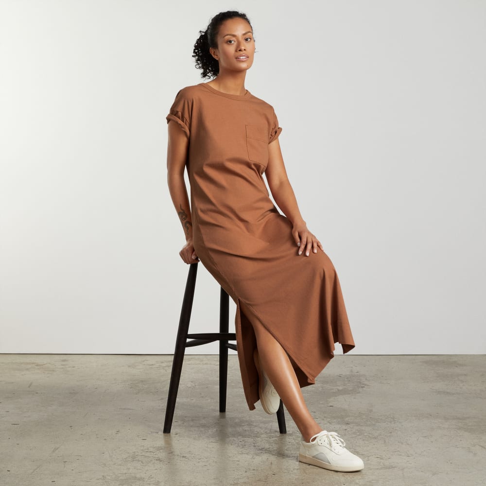 The Organic Weekend Maxi Dress in Tawny Brown — detail view
