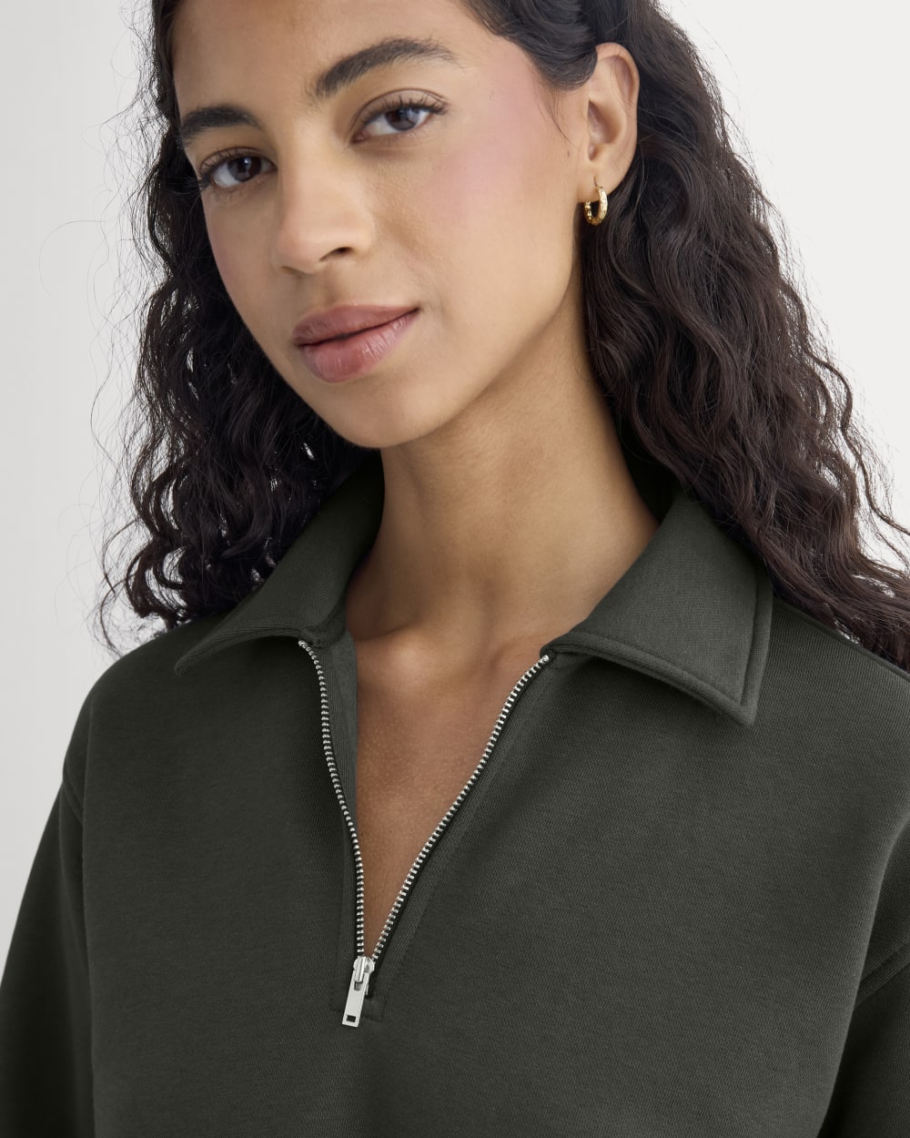 Luxe Fleece Zip Polo in Washed Black — detail view
