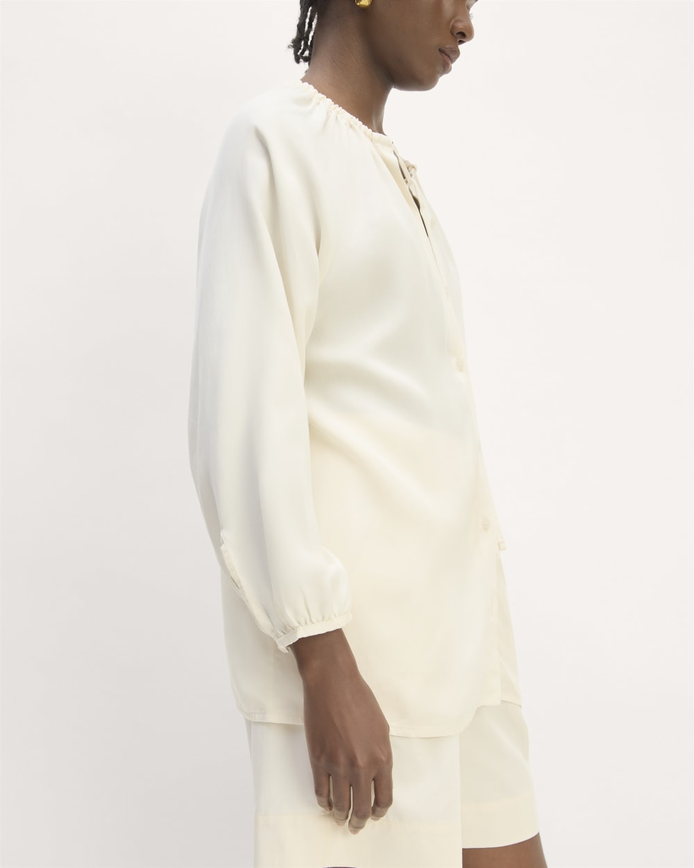 The Gathered Shirt in Butterlite in Bone — detail view