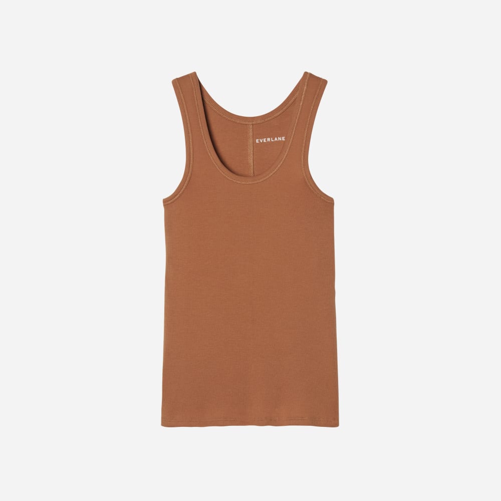 The Pima Micro-Rib U-neck Tank in Tawny Brown — front view