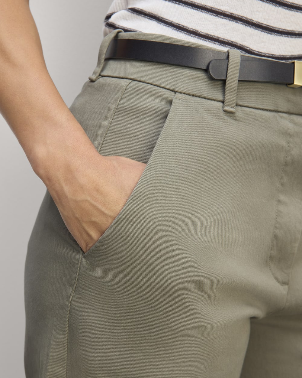 The Phoebe Trouser in Sage Green — detail view