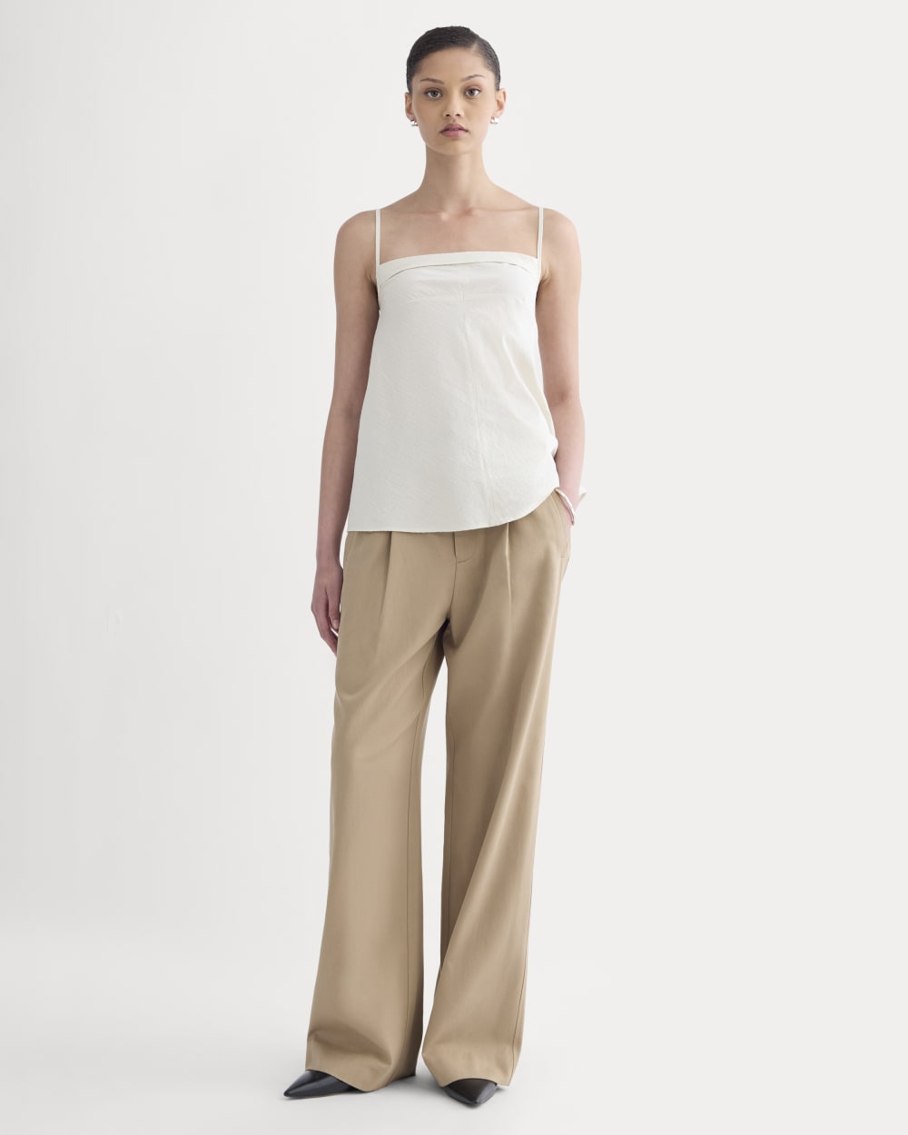 The Flowy Gauze Cami in Birch — detail view
