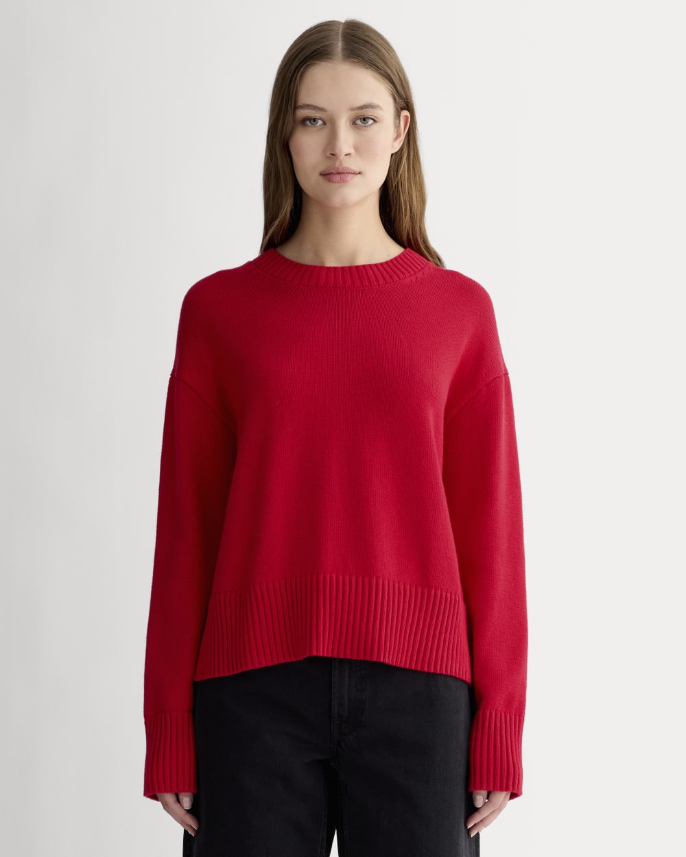The Boxy Sweater in Everyday Cotton in Classic Red — front view
