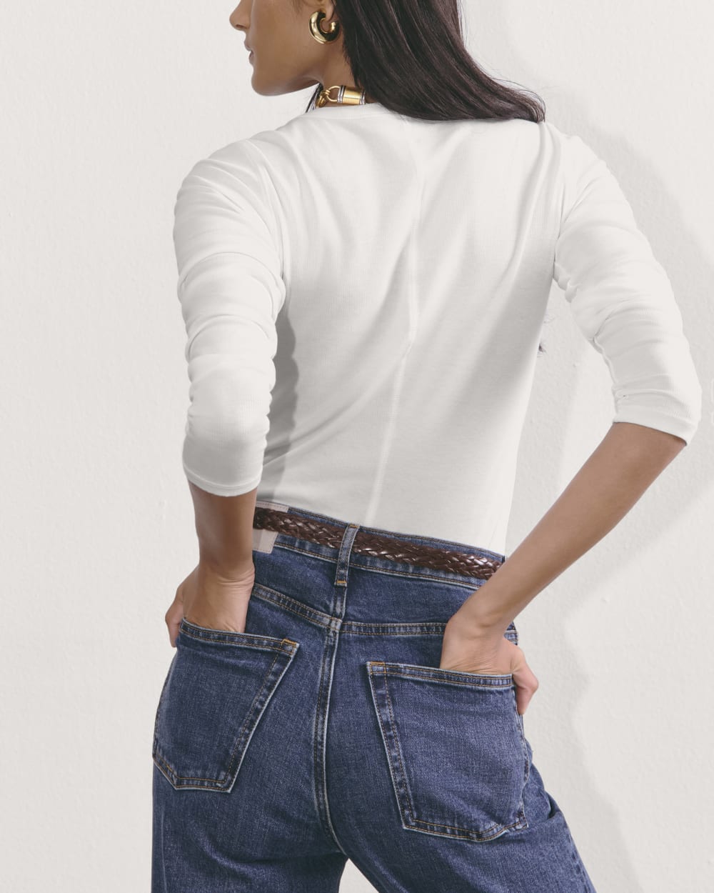 The Luxe Rib Henley in White — detail view