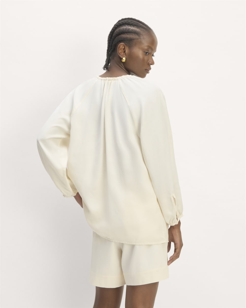 The Gathered Shirt in Butterlite in Bone — detail view