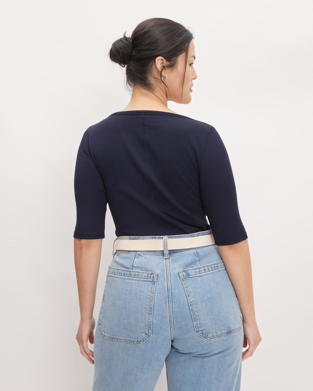 The Luxe Rib Scoop-Neck Tee in Navy — detail view
