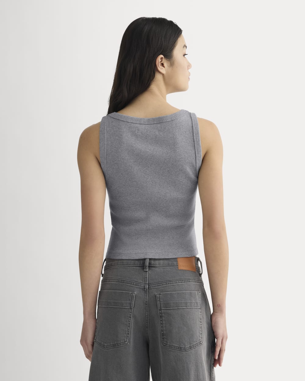 The Selfie Boatneck Tank in Mid Heather Grey — detail view