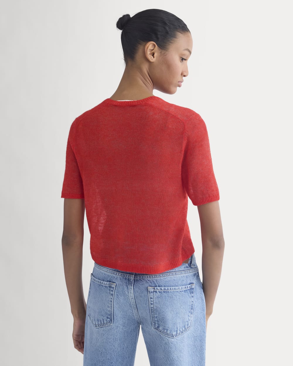 The Air Alpaca™ Short-Sleeve Cardigan in Fiery Red — detail view