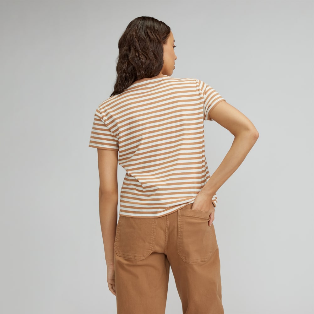 The Box-Cut Tee in Essential Cotton in Caramel / Canvas Tan — detail view