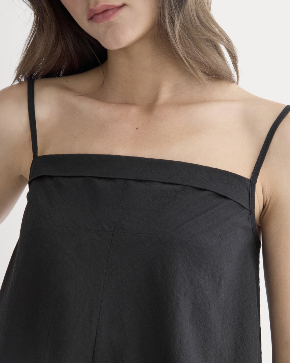 The Flowy Gauze Cami in Black — detail view