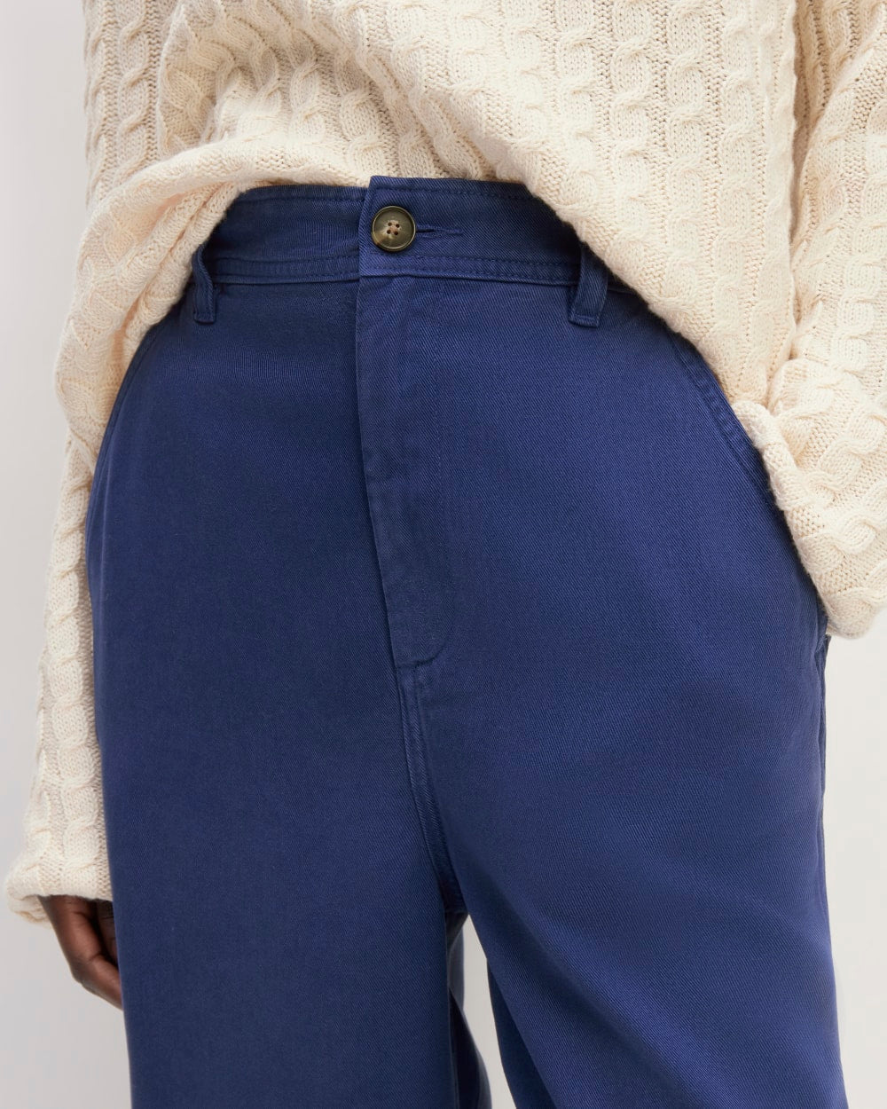 The Chino in Buttersoft in Bellwether Blue — detail view