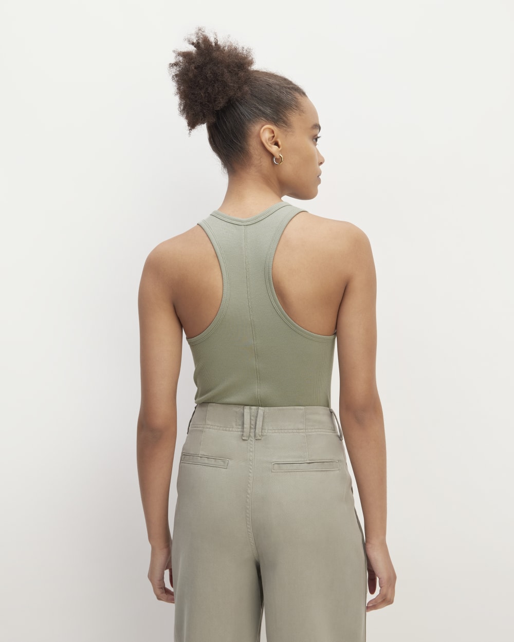 The Luxe Rib Racerback Tank in Sage Green — detail view