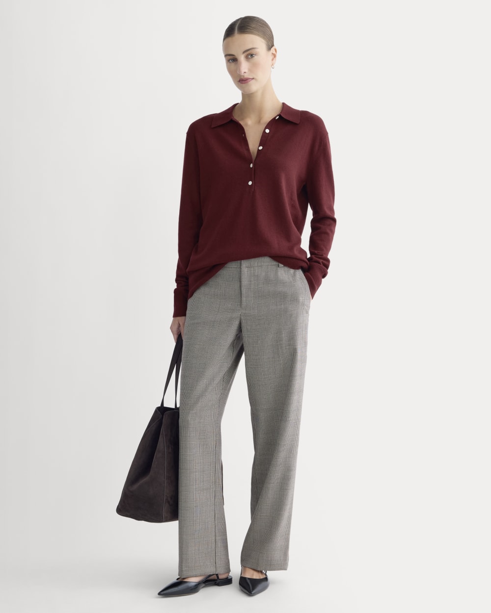 Oversized Polo Sweater in Cotton Merino in Deep Red — detail view