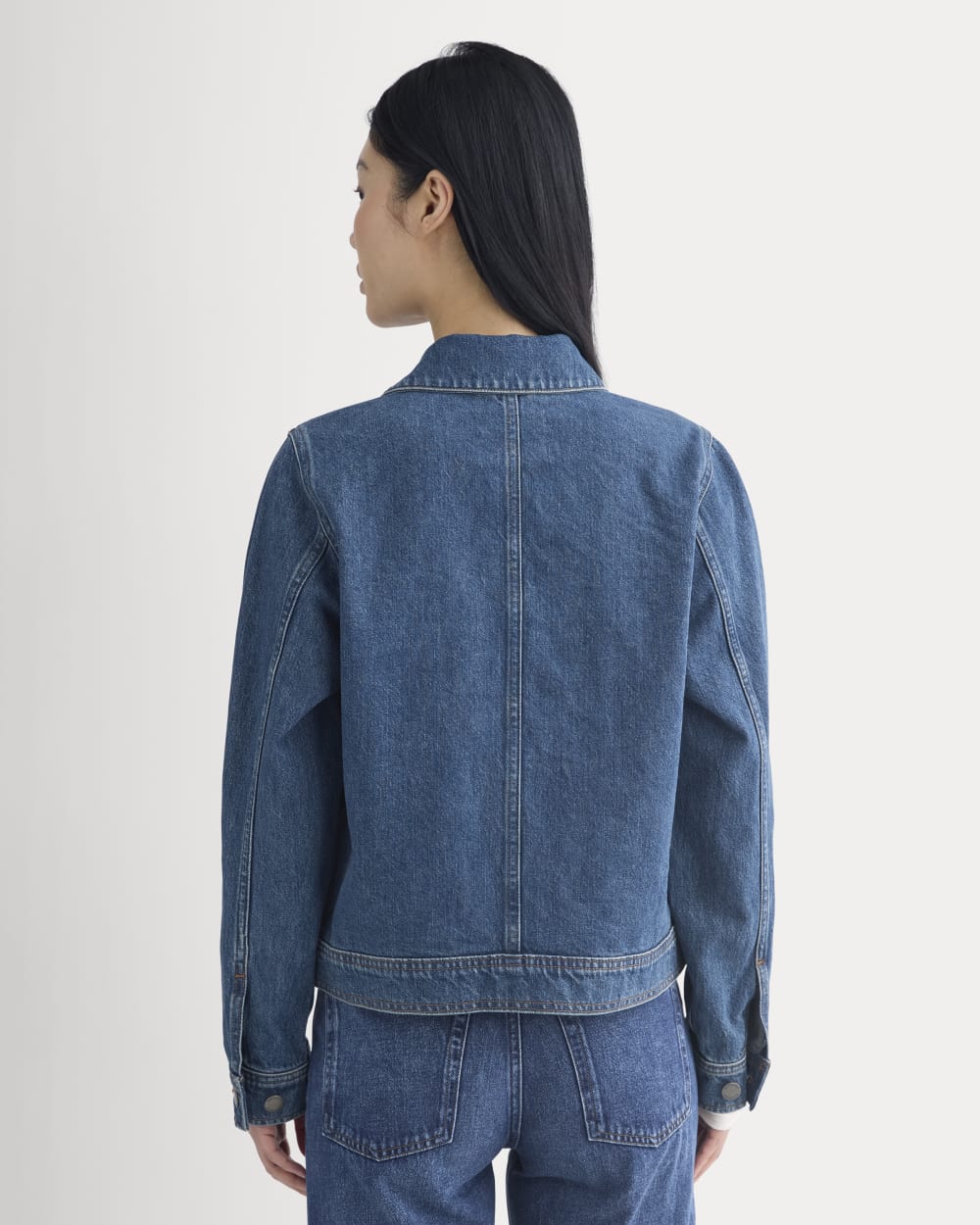 Denim Chore Jacket in Mid Indigo — detail view