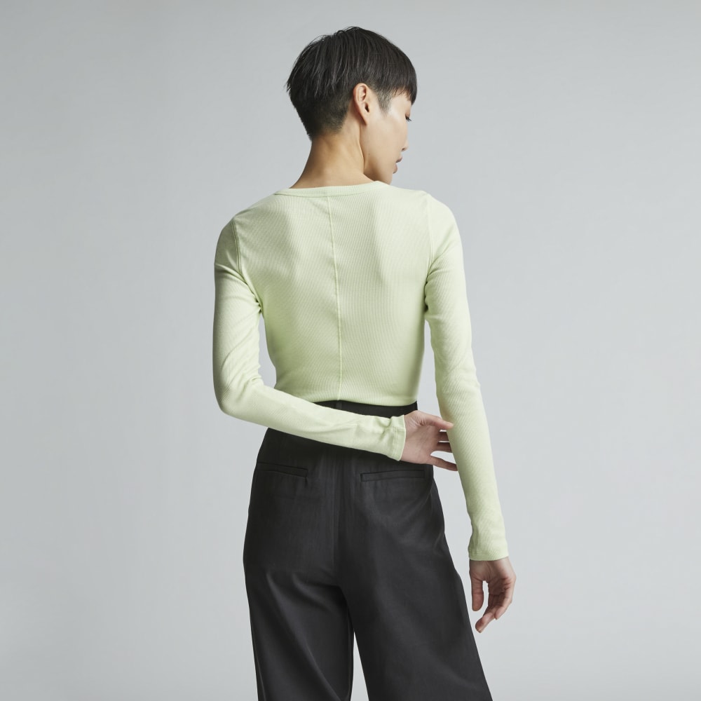 The Luxe Rib Henley in Seafoam Green — detail view