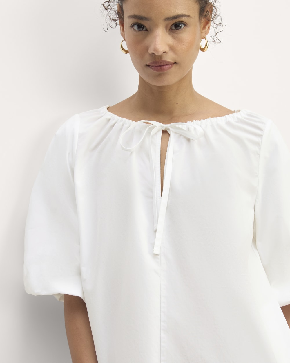 The Supima® Puff-Sleeve Dress in White — detail view