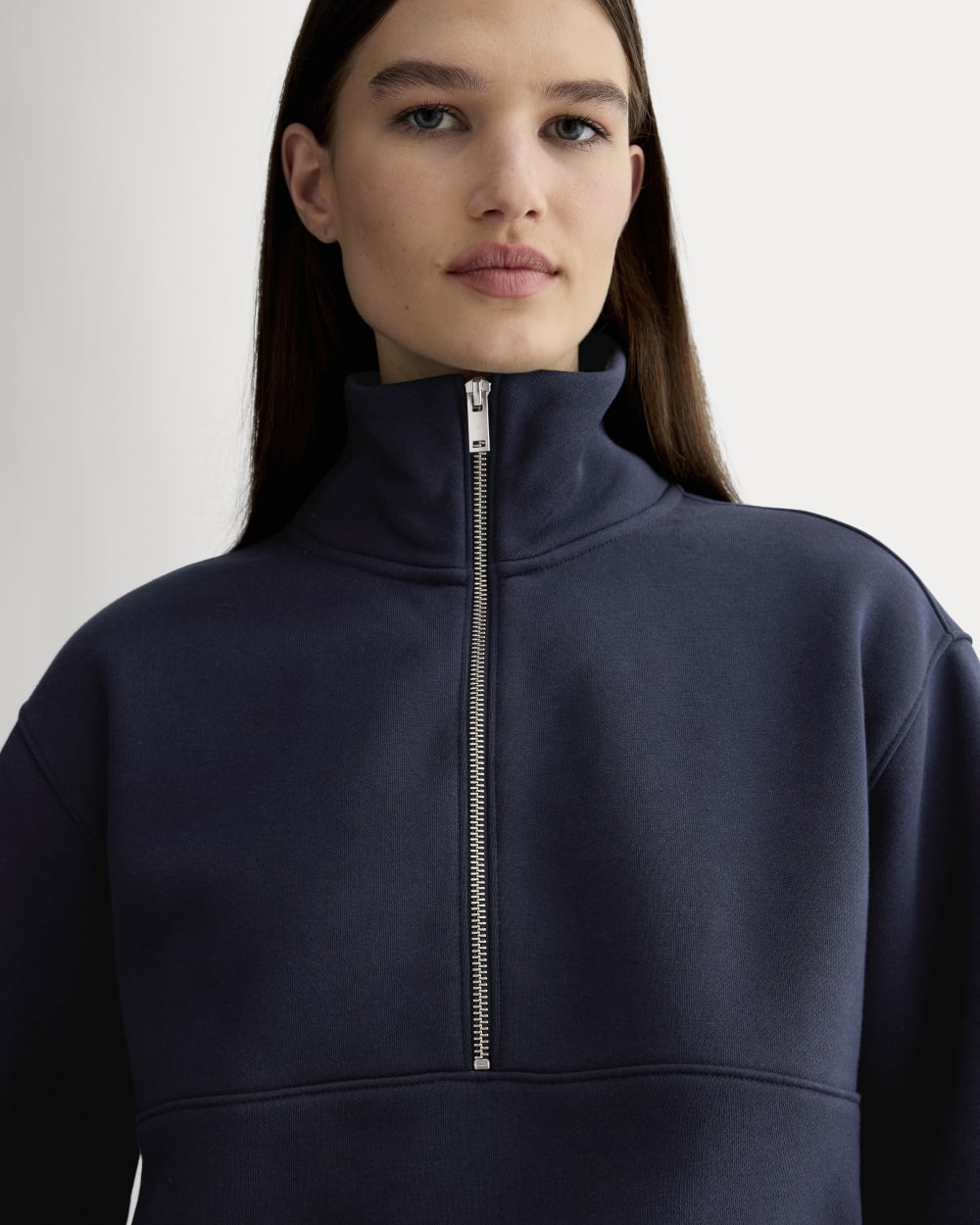 Luxe Fleece Half-Zip Sweatshirt in Navy — detail view