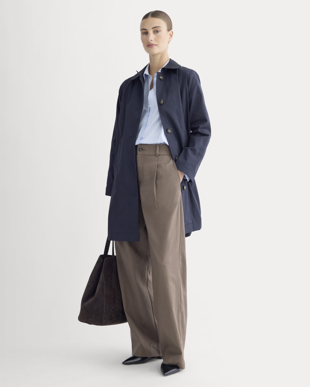 The Mac Coat in Navy — detail view