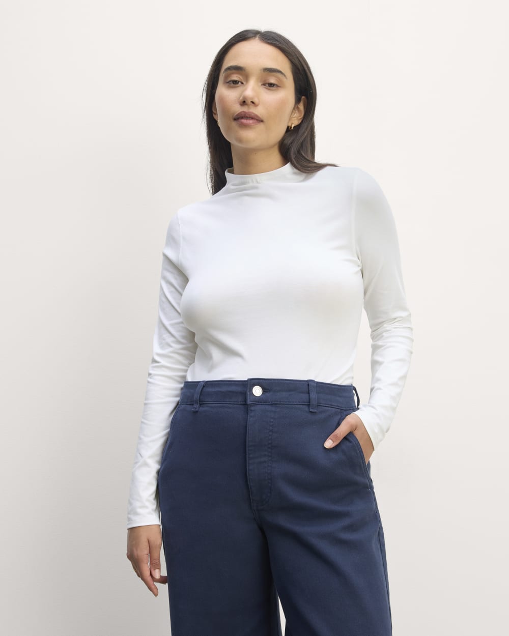 The Form Funnel-Neck Tee in White — front view