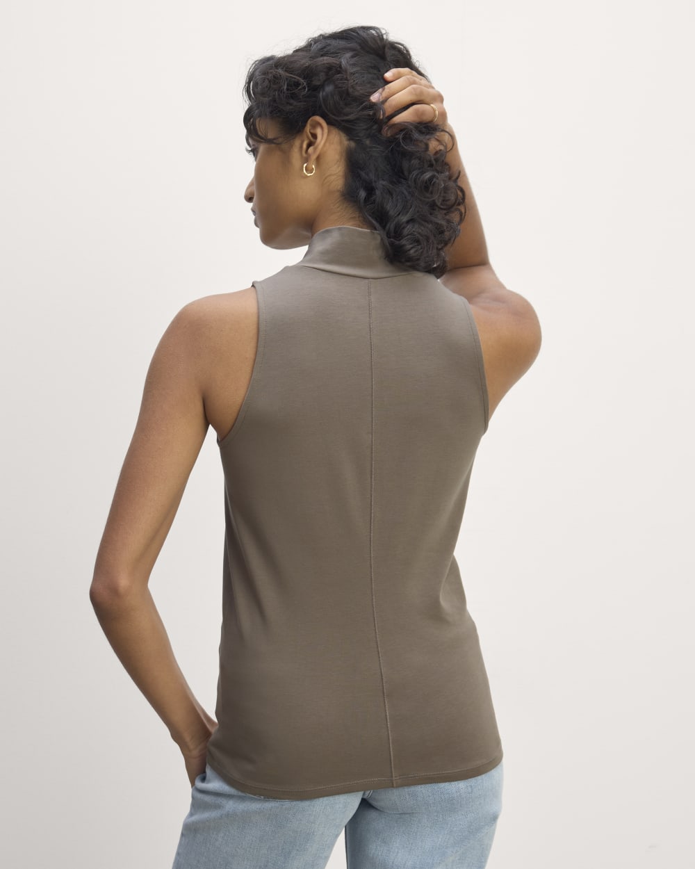 The Form Mock-Neck Tank in Taupe — detail view