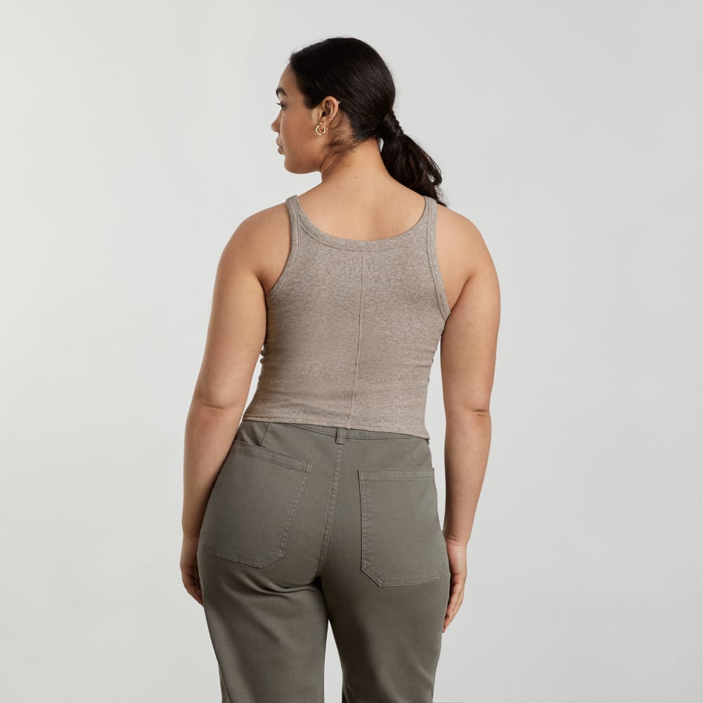 The Pima Micro-Rib Short Tank in Heathered Burnt Sugar — detail view