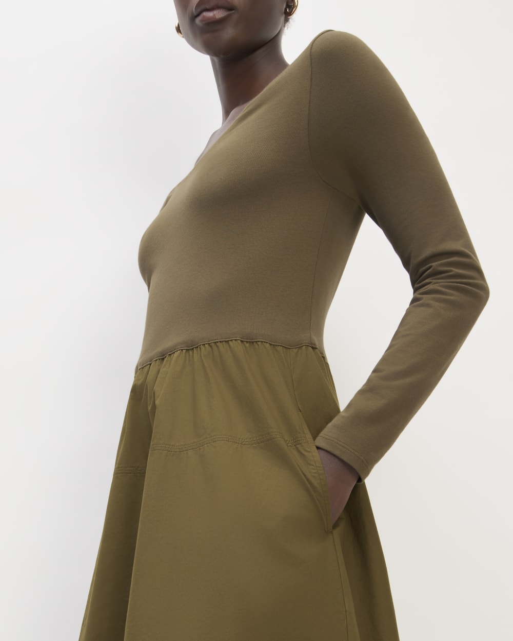 The Long-Sleeve Riviera Dress in Beech — detail view