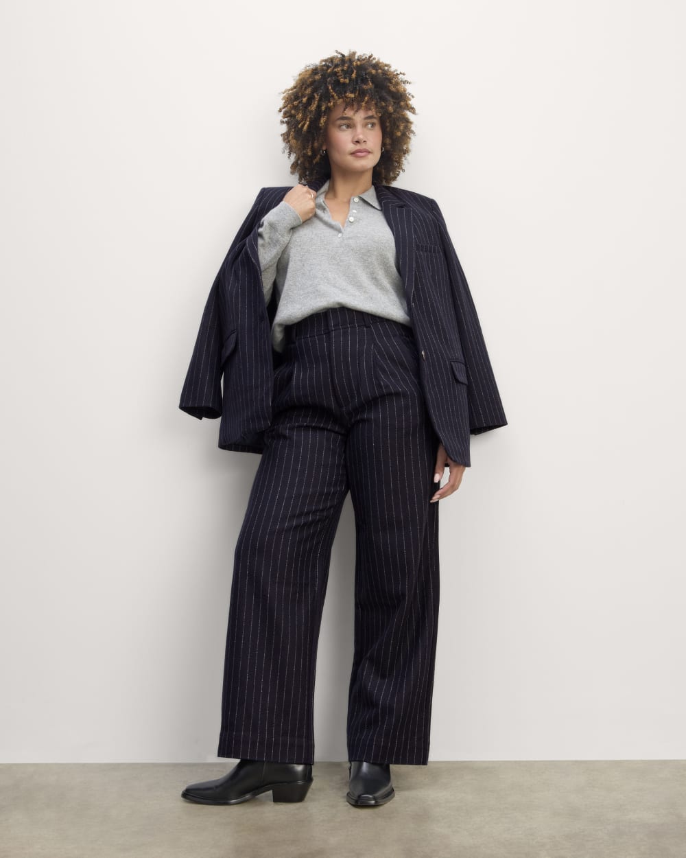 The Draper Pant in Wool in Navy / White — front view