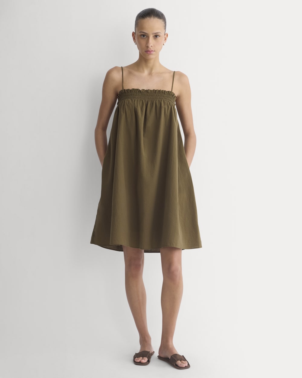 Gauze Smocked Dress in Beech — front view