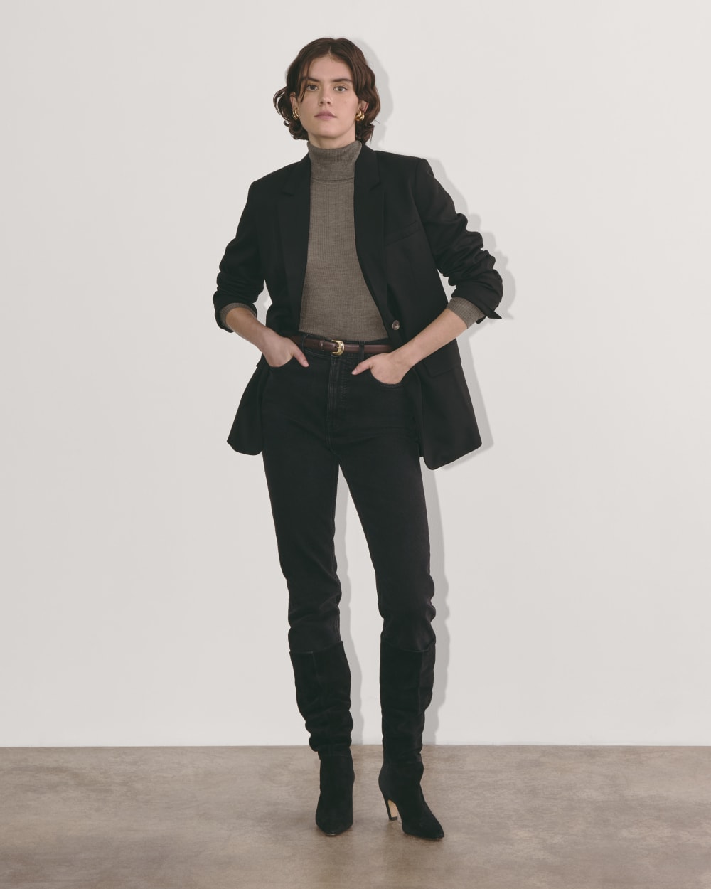 The Turtleneck in Ultrasoft Merino in Heather Cocoa — detail view