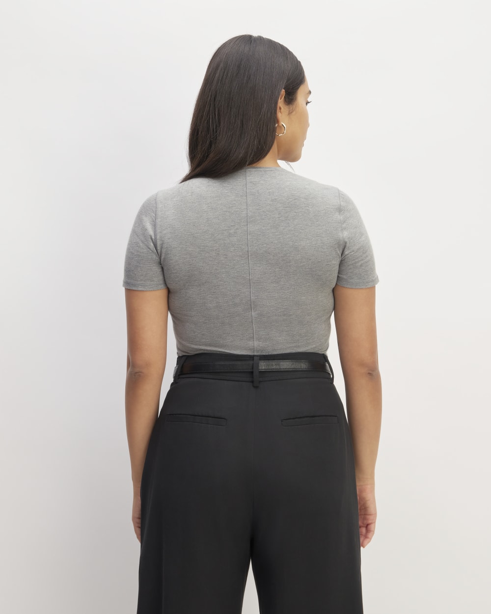 The Supima® Form Crew Neck Tee in Mid Heather Grey — detail view