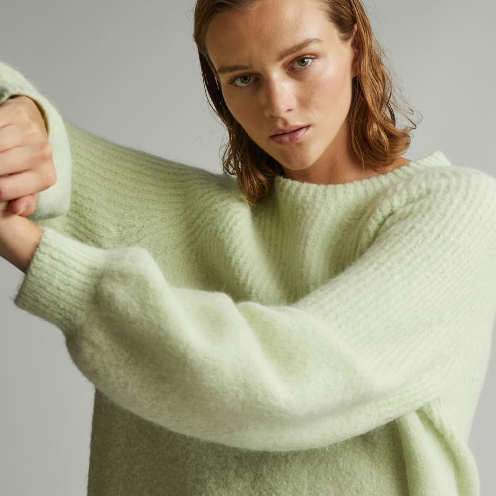 The SuperFuzz Alpaca Oversized Crew in Seafoam Green — detail view