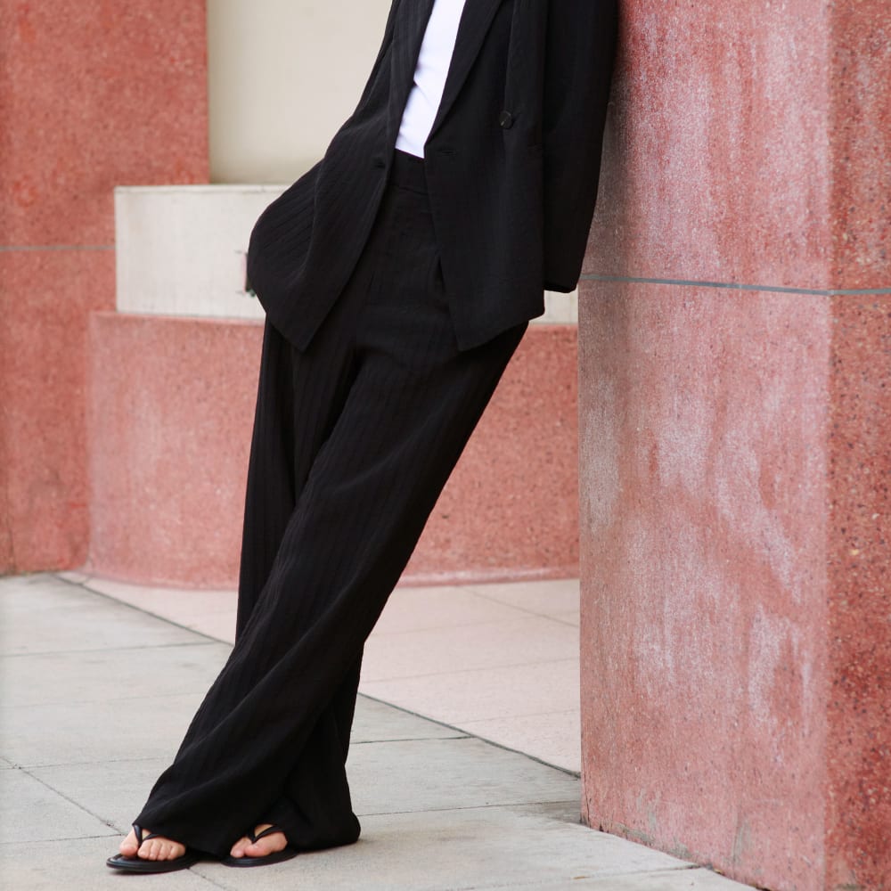 The City Stripe Way-High® Drape Pant in Black — detail view