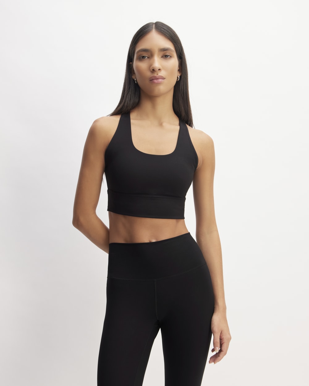 The Perform Longline Bra in Black — front view