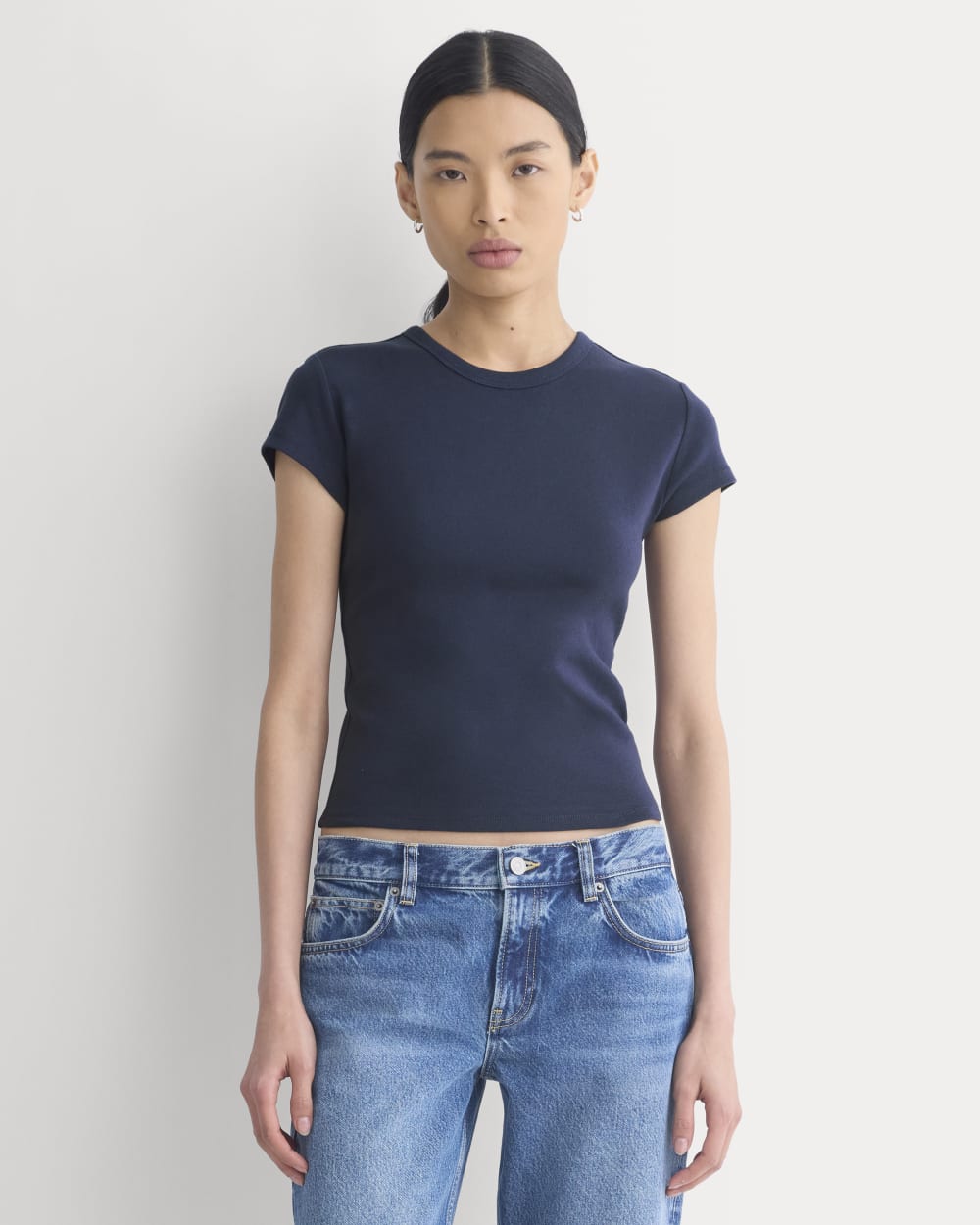 RetroSoft Cotton Crew in Navy — front view