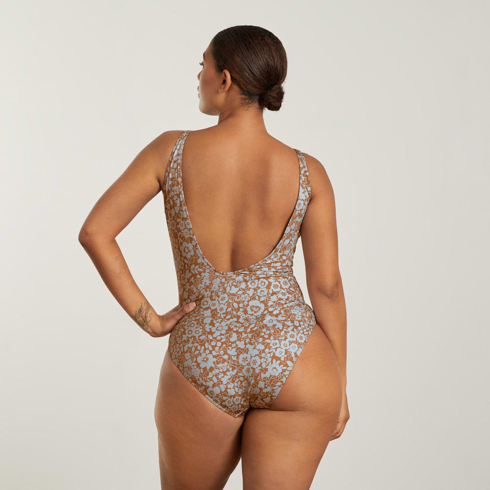 The Square-Neck One-Piece in Honey Floral — detail view