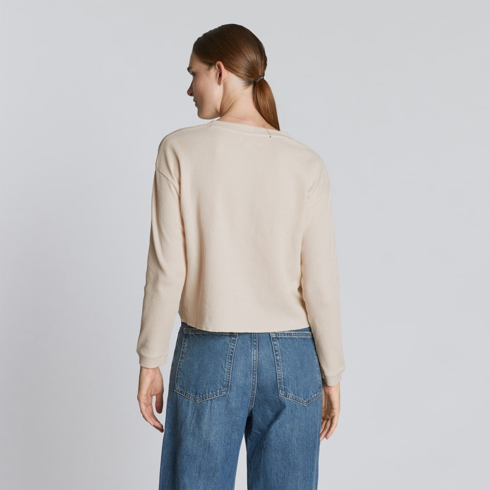 The Organic Cotton Waffle Henley in Brazilian Sand — detail view